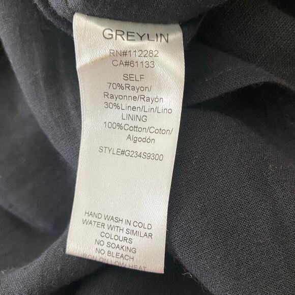 Greylin Brenda Linen Skirt Size S Black Pareo Midi Twist Front Neutral Casual - Picture 11 of 14